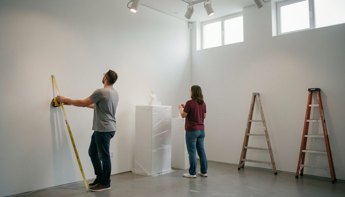 Measuring an empty room before any layout is drawn, while every option is still open.
